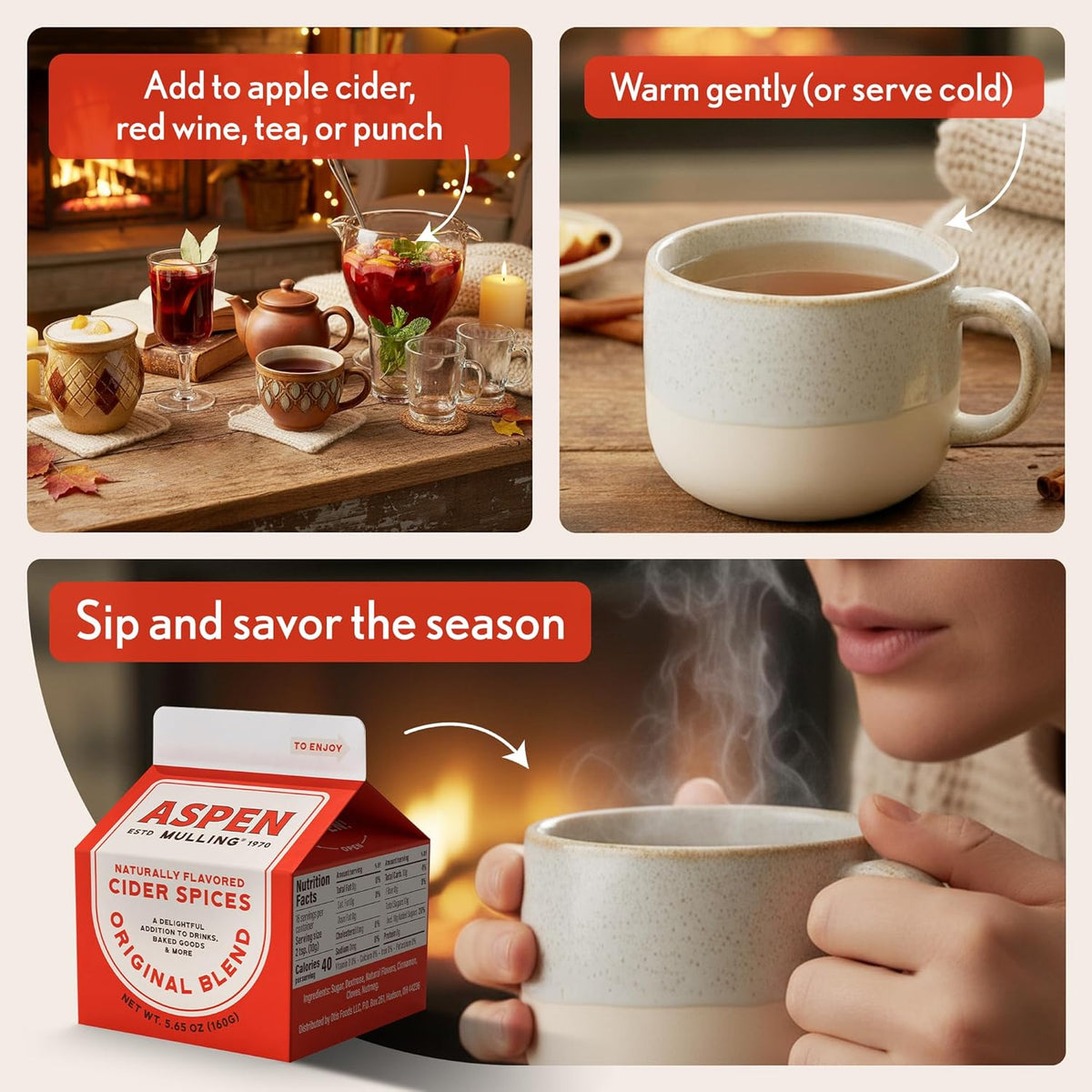 Cider Spices Original Blend. Cinnamon, Nutmeg, & Clove. Holiday Mulling Spice Mix for Spiced Cider, Mulled Red Wine, & Festive Winter Beverage Mix. 5.65 Oz. (Pack of 2)