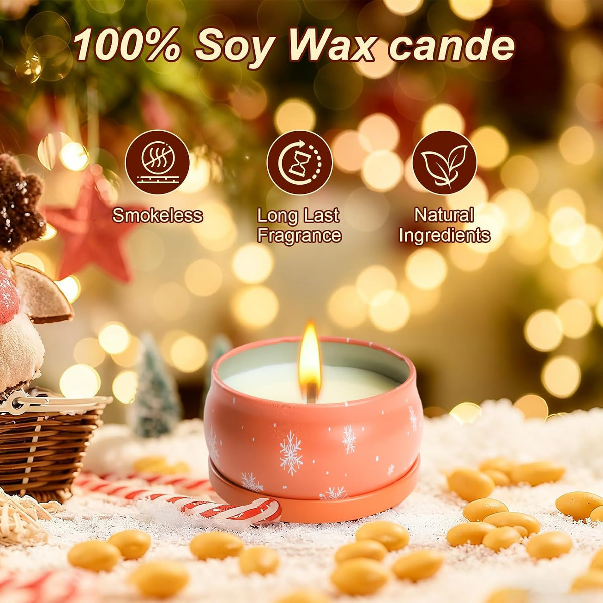 Christmas Scented Candle Gift 6 Pack, Christmas Candles for Home Scented, 100% Natural Soy Wax Long Lasting Jar Aromatherapy Candle Gifts for Mother'S Day