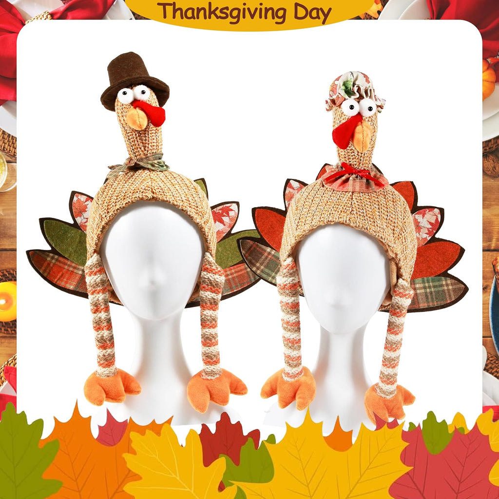 2PCS Plush Turkey Hat Funny Turkey Headwear for Thanksgiving Event
