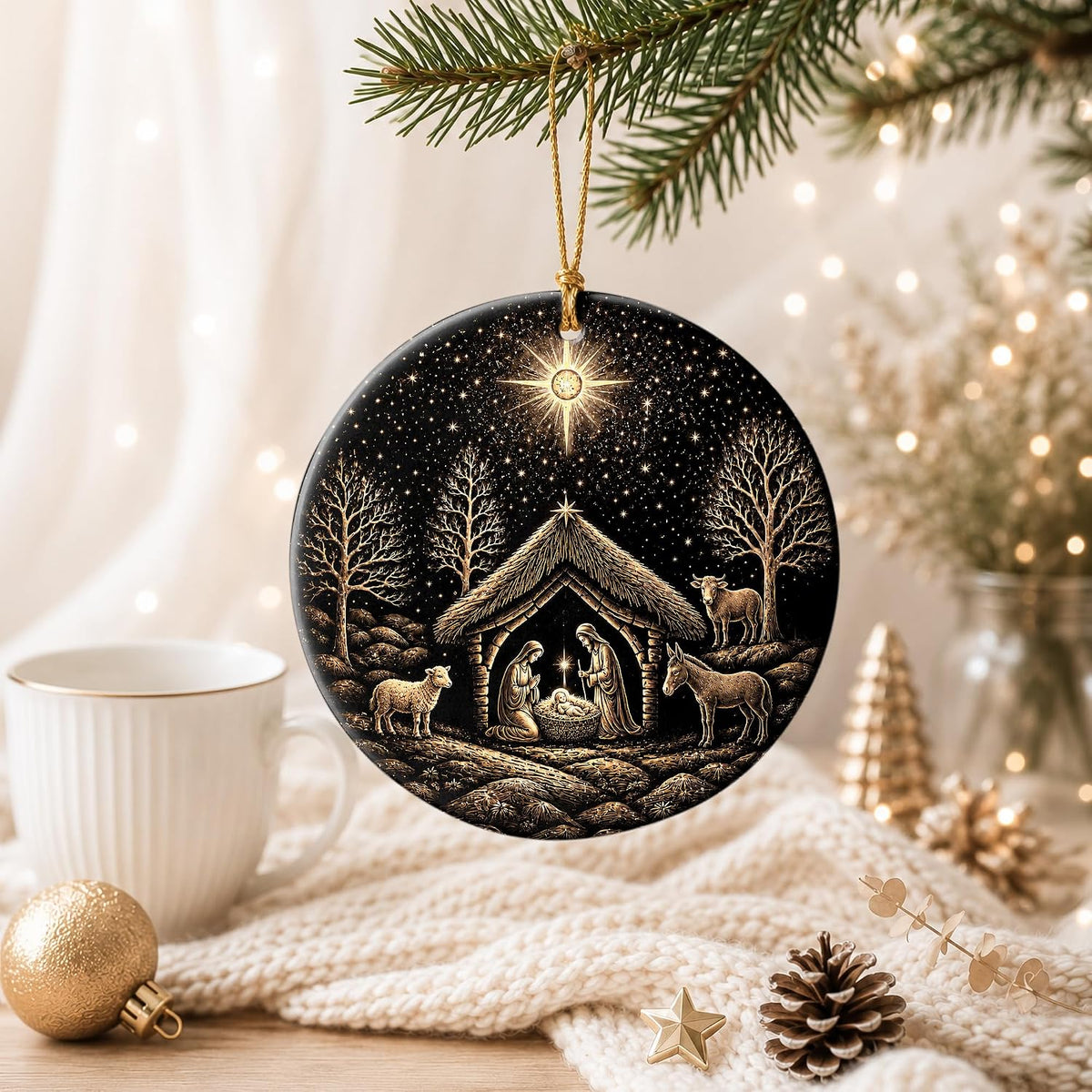 Nativity Scene Ceramic Ornament – view 2