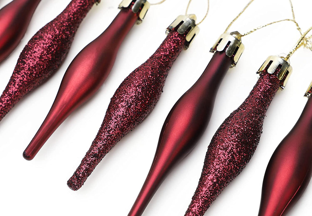 Droplet Baubles, Matte & Glitter, Rioja Red, Pack of 15 – view 3