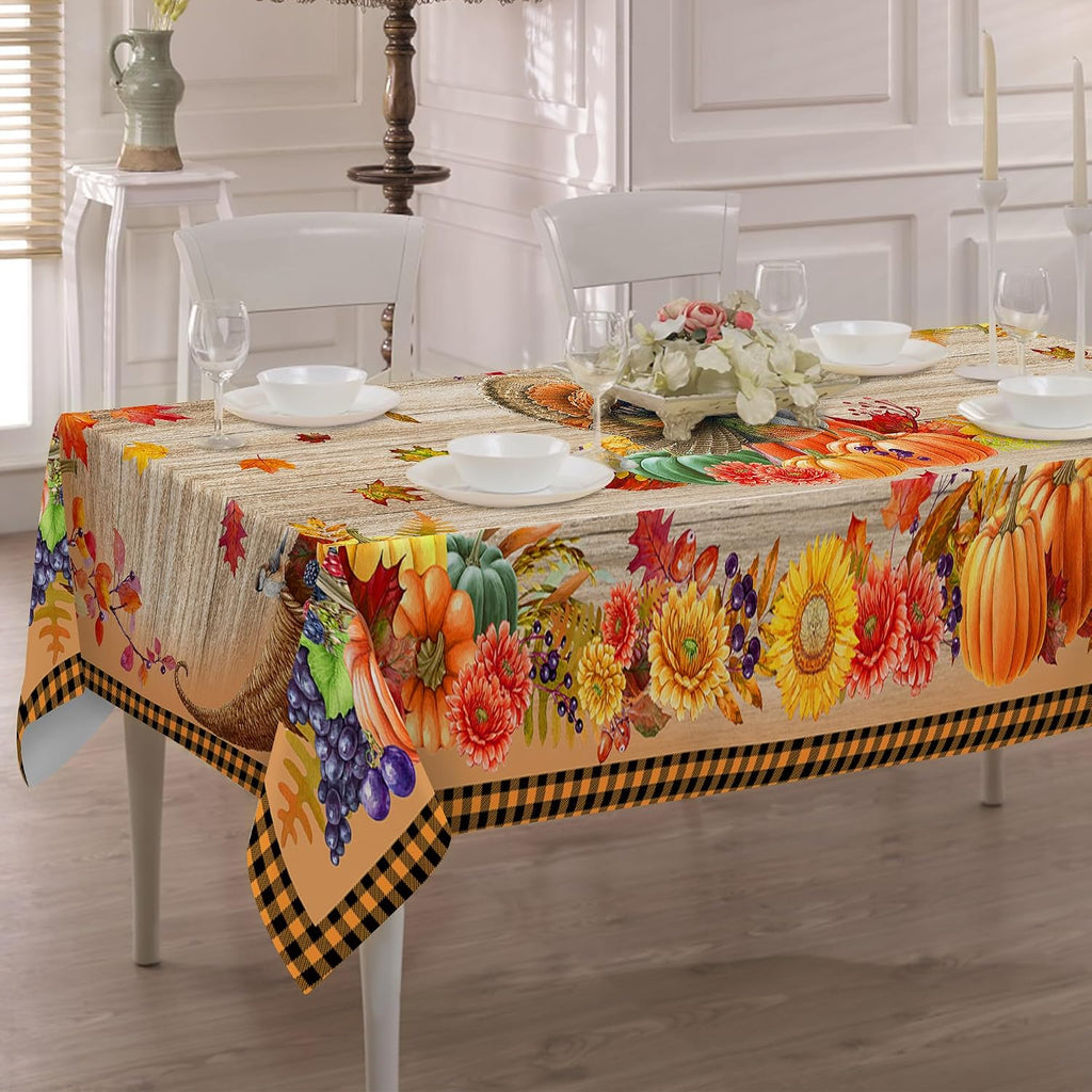Thanksgiving Tablecloth, Thanksgiving Turkey Table Cloth Rectangle 60 X 120, Pumpkins with Fall Leaves Tablecloths Rustic Holiday Table Cover Thanksgiving Decorations for Dining Room Kitchen Outdoor