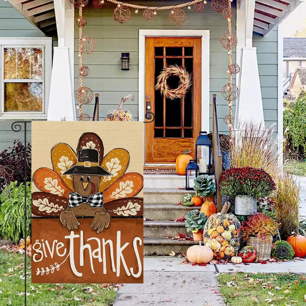 Thanksgiving Garden Flag Outdoor Decoration, Courtyard Double Sided Turkey House Flag, Used for Thanksgiving Decoration