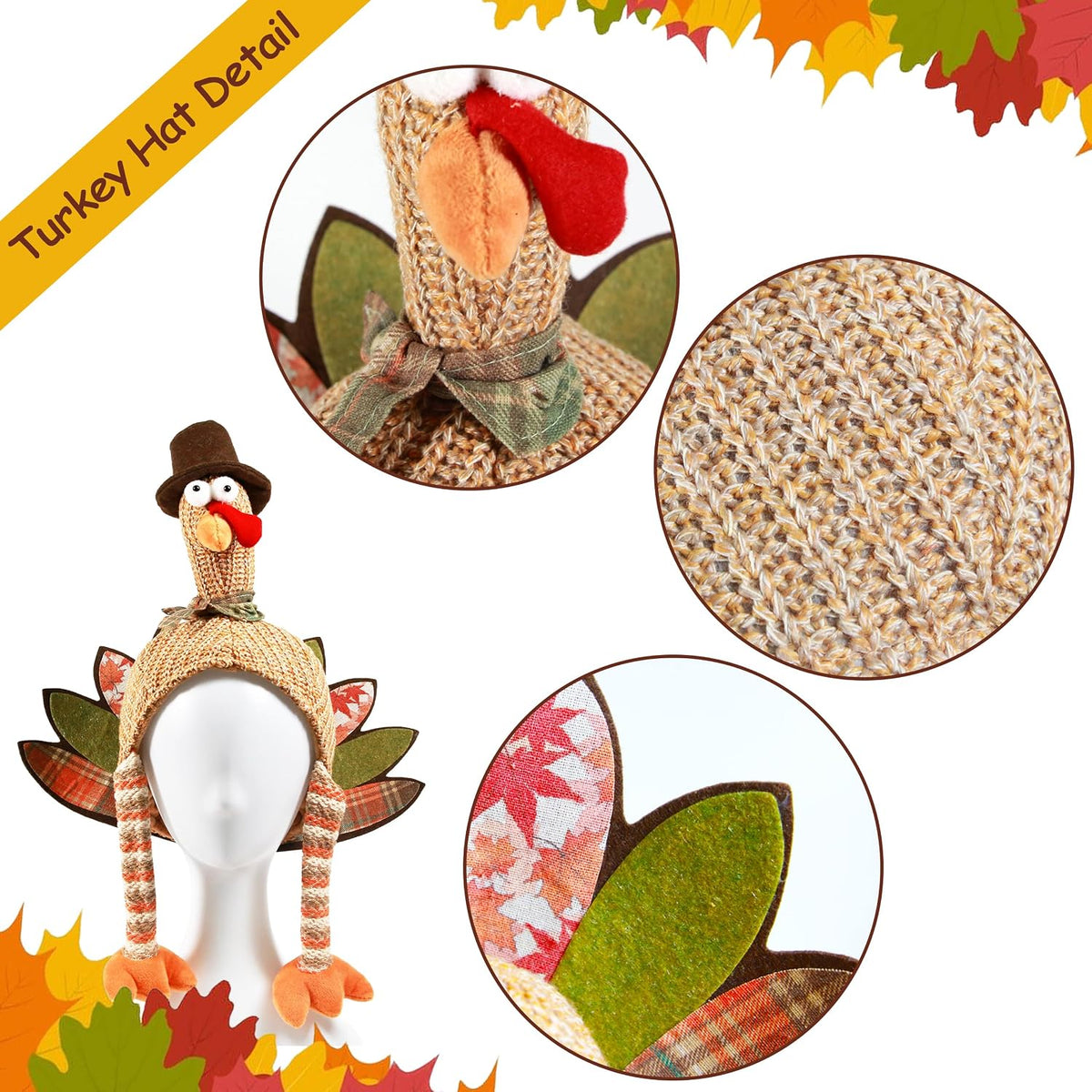 2PCS Plush Turkey Hat Funny Turkey Headwear for Thanksgiving Event