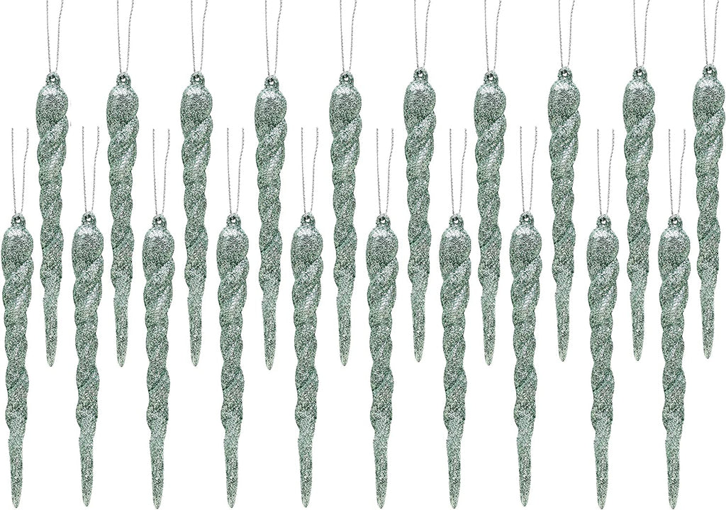 Glitter Icicle Ornaments, Mint Green, Pack of 20