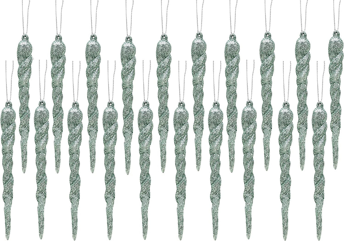 Glitter Icicle Ornaments, Mint Green, Pack of 20