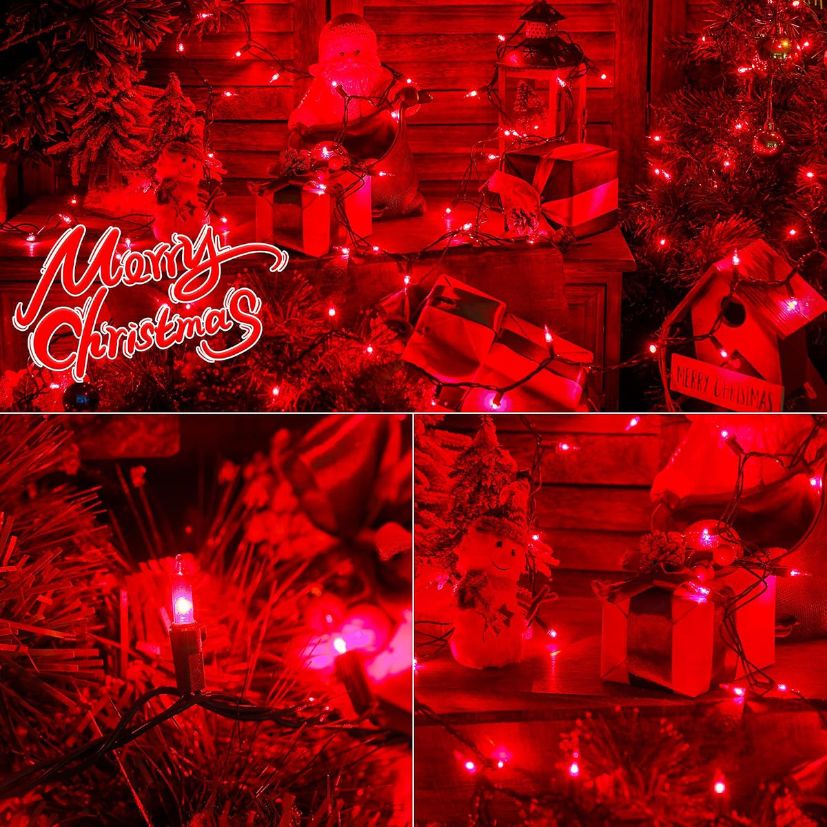 Red Christmas String Lights,2 Pack Total 100 Count 26 Ft,Green Wire