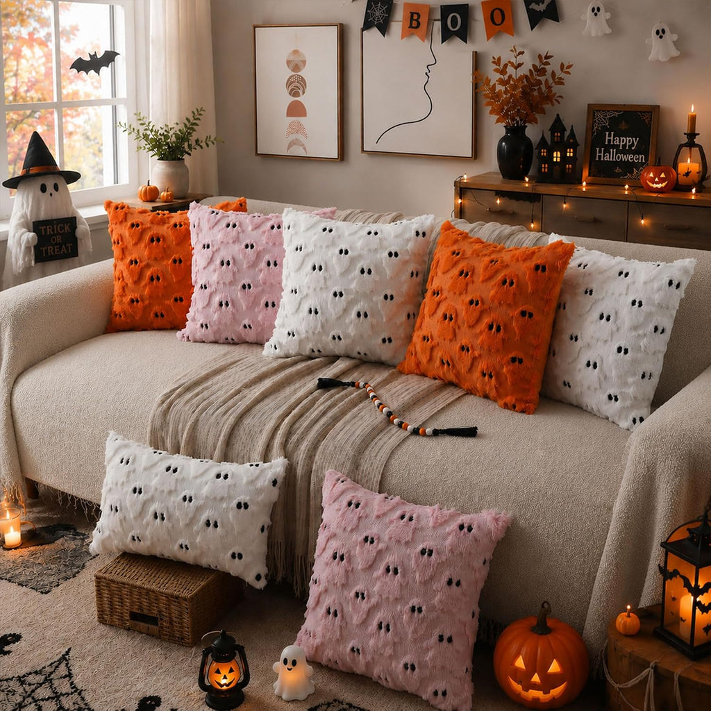 Halloween Pillow Covers 18X18 Inch 2Pcs Pink Ghost Halloween Decor