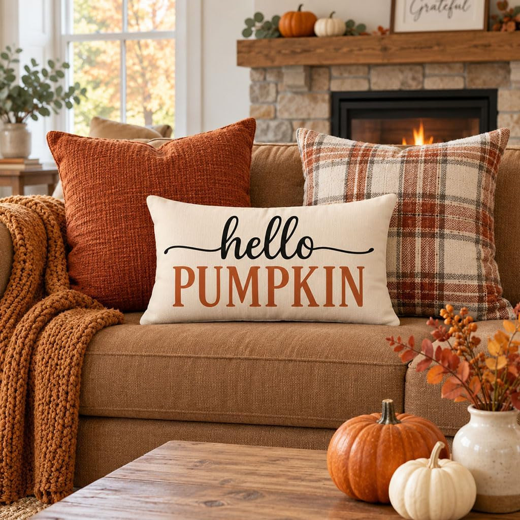 Cream Orange Fall Pillow Cover, 12×20 (Quote) – view 6