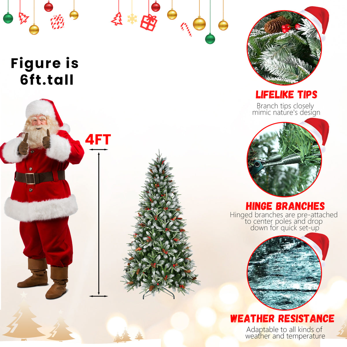 Artificial Christmas Tree with Berries & Pine Cones – view 4