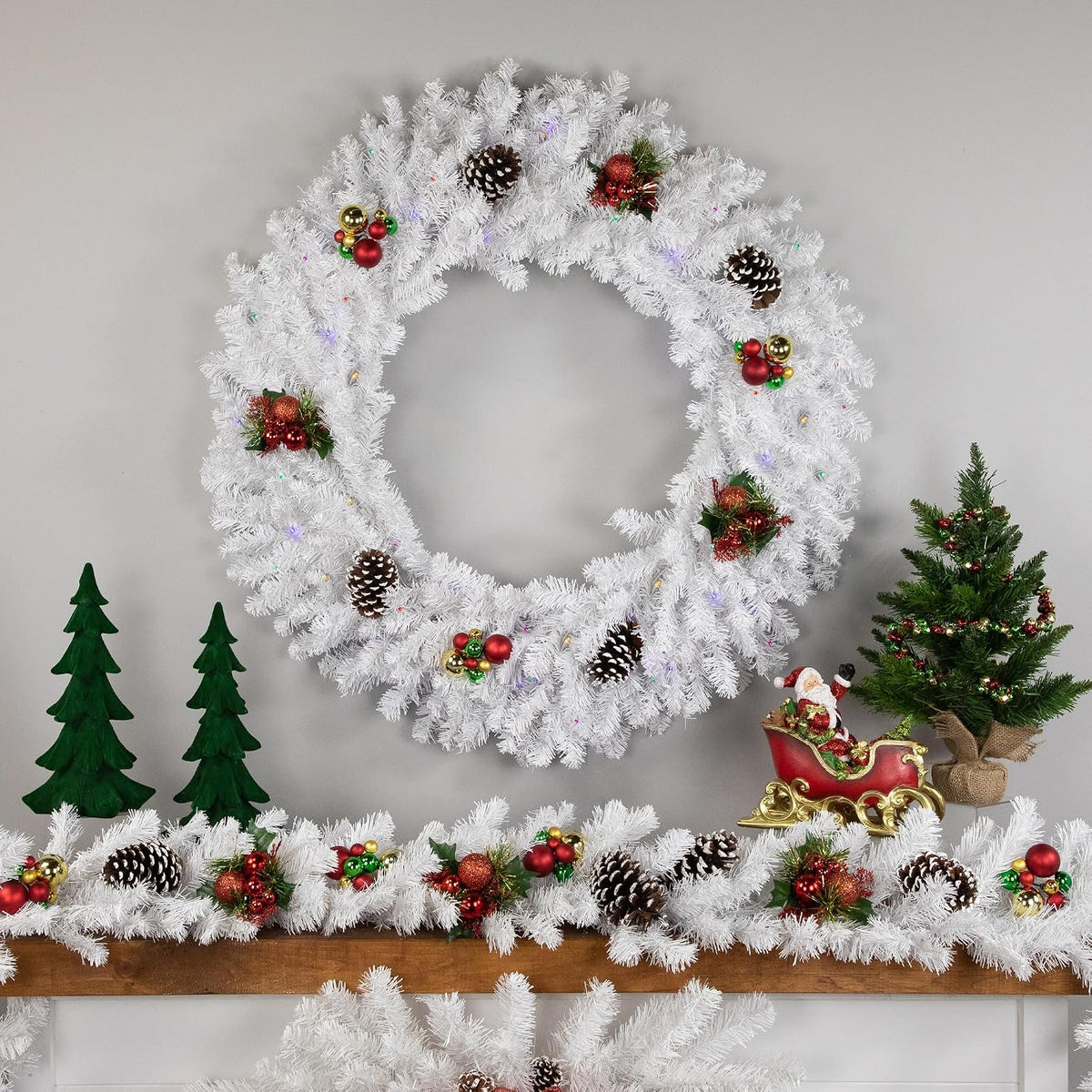 Pre-Lit White Pine Wreath, 36", Battery Operated, Multicolor LED – view 3