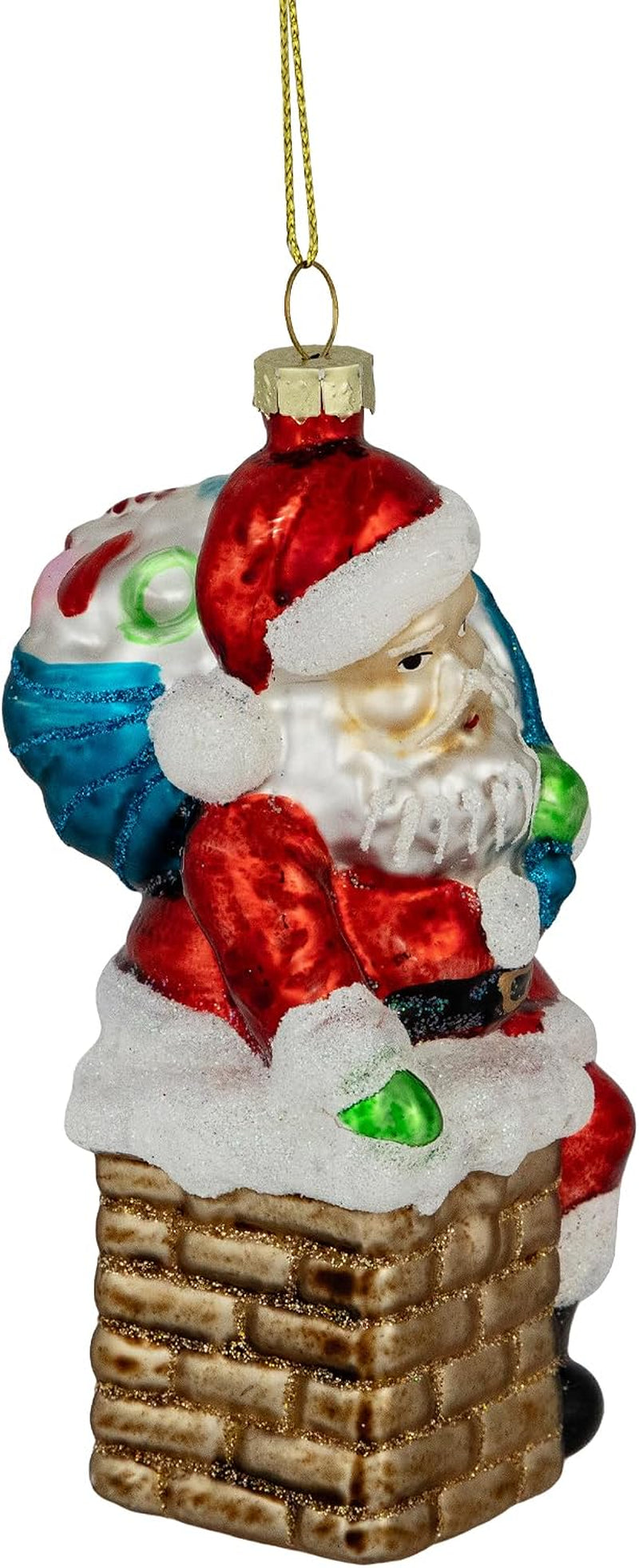 Santa Down the Chimney Glass Ornament, 5" – view 4