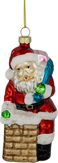 Santa Down the Chimney Glass Ornament, 5"