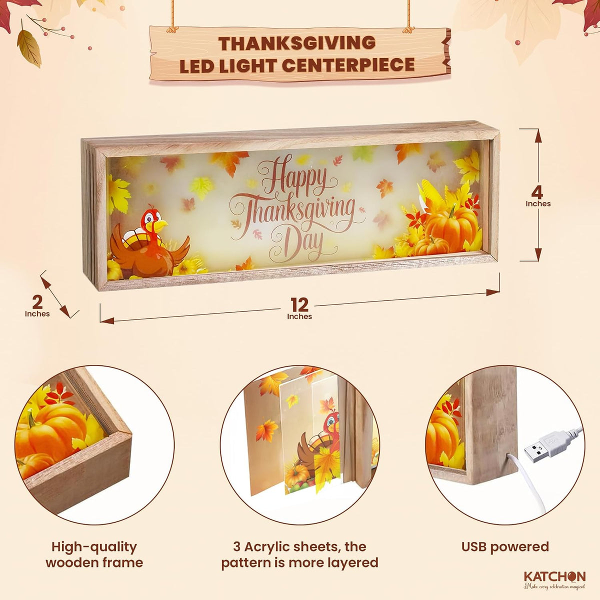, Happy Thanksgiving Centerpiece Light Wood Table Lamp