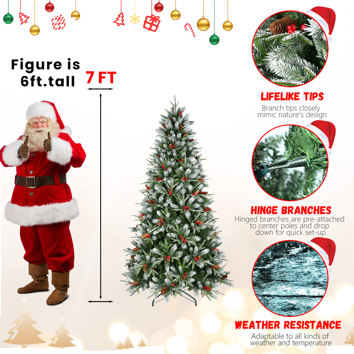 Artificial Christmas Tree with Berries & Pine Cones – view 6