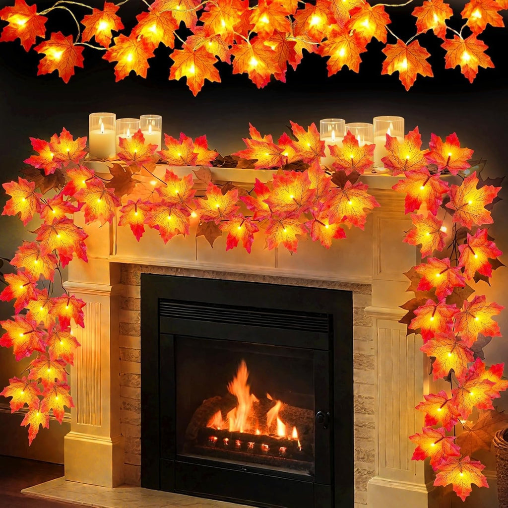 Lighted Maple Leaf Garland, 4-Pack (40 ft)