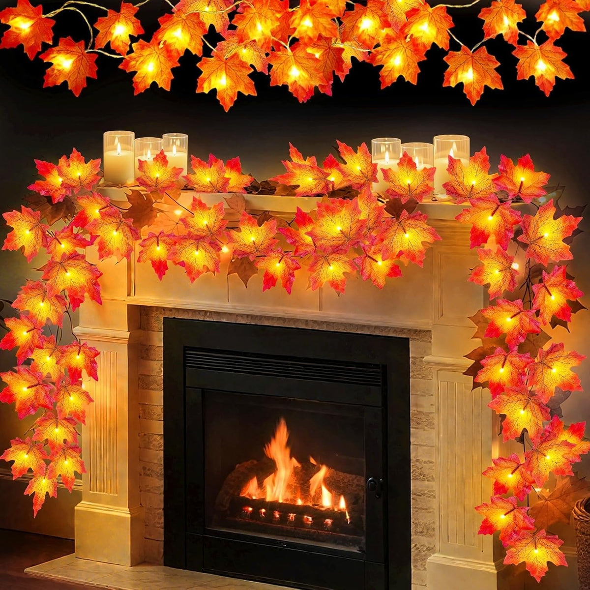 Lighted Maple Leaf Garland, 4-Pack (40 ft)