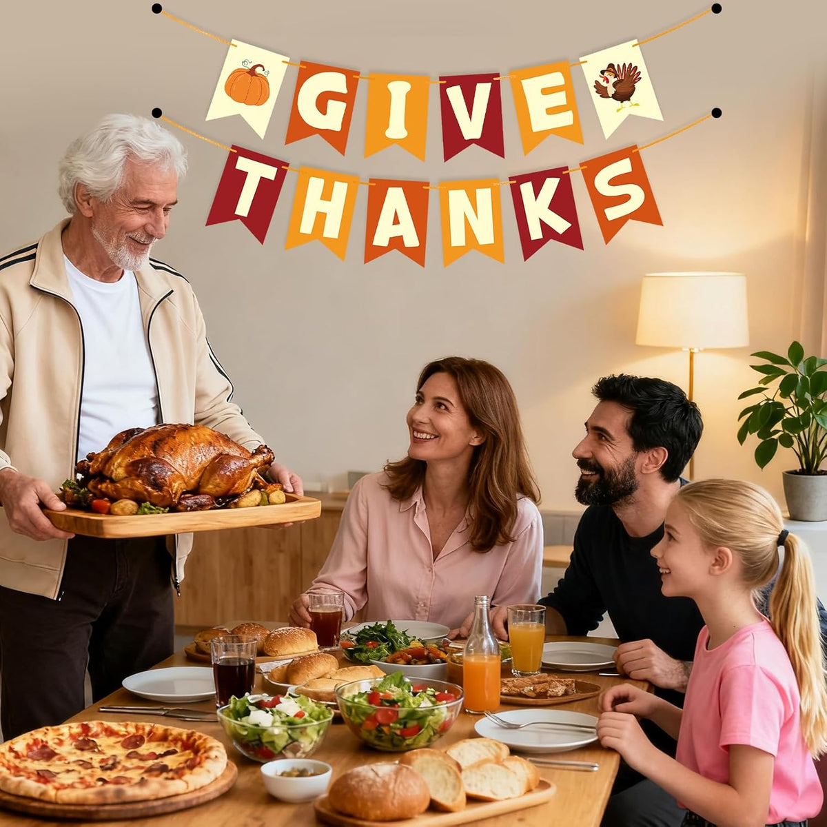 Thanksgiving Decorations - GIVE THANKS Banner, Friendsgiving Party Decorations, Thanksgiving Decor for Room Office Bedroom Mantel Wall Bulletin Board