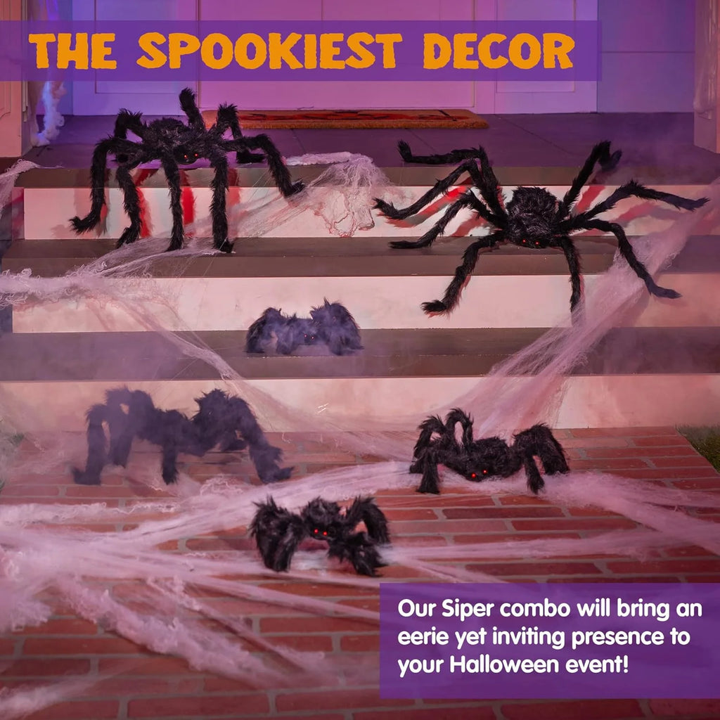 6 Pack Giant Spider Halloween Decorations,Scary Spider Halloween Decorations Outdoor Party Decorations Props Halloween Yard Decorations,Black