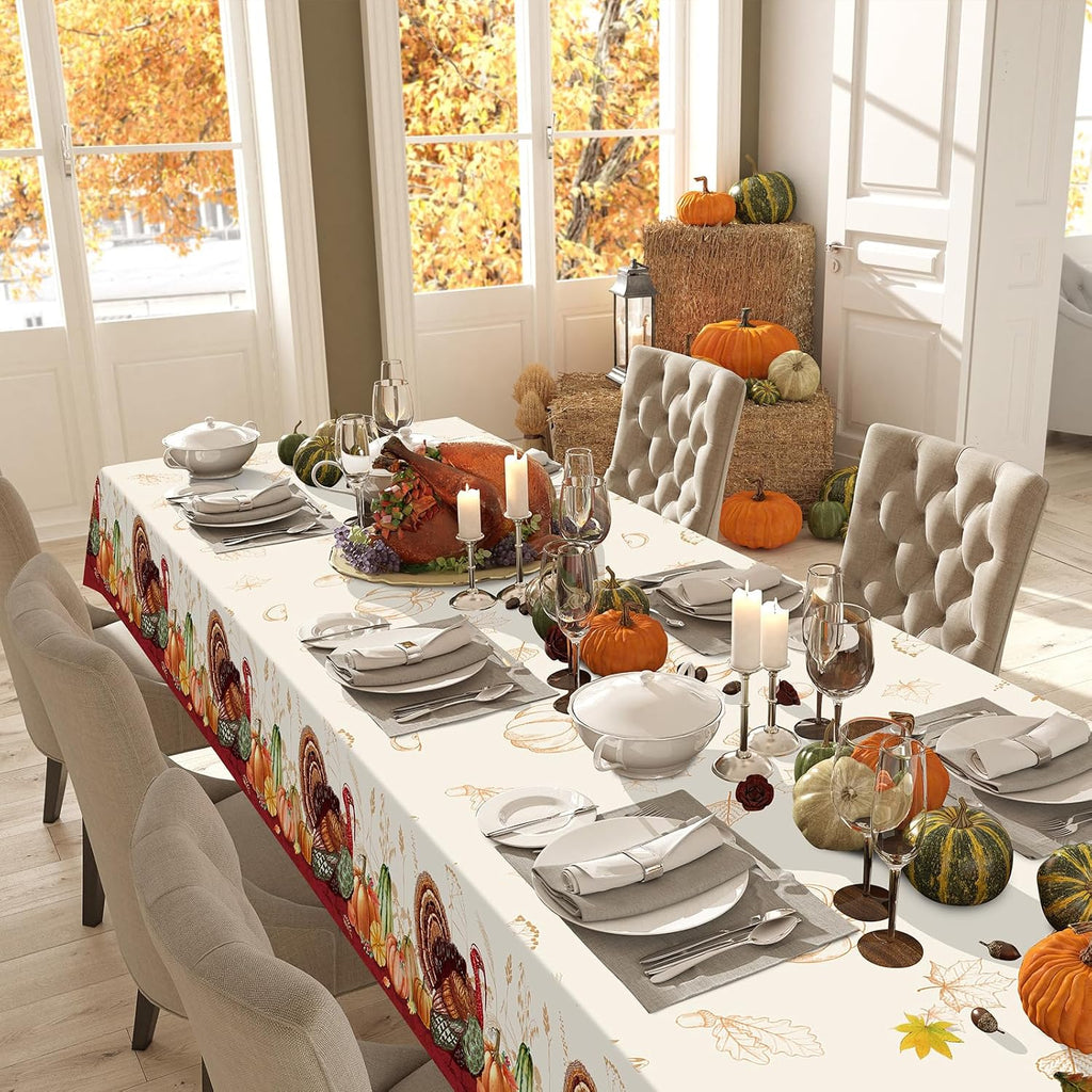 3 Pack Thanksgiving Disposable Tablecloth for Rectangle Tables, Plastic Thanksgiving Turkey Tablecloth Party Supplies, Pumpkin Table Cover for Fall Thanksgiving Harvest Party Decorations, 54X108 Inch