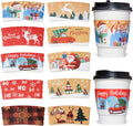 Christmas Coffee Cup Sleeves Disposable Hot Chocolate Cocoa Paper Cup Sleeve 60 Pack Double-Layer Corrugated Insulated Paper Jacket for 12Oz to 20Oz, 10 Designs