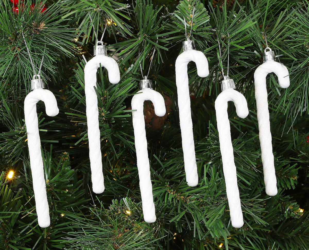 Glitter Candy Cane Ornaments, White, Pack of 6 – view 2