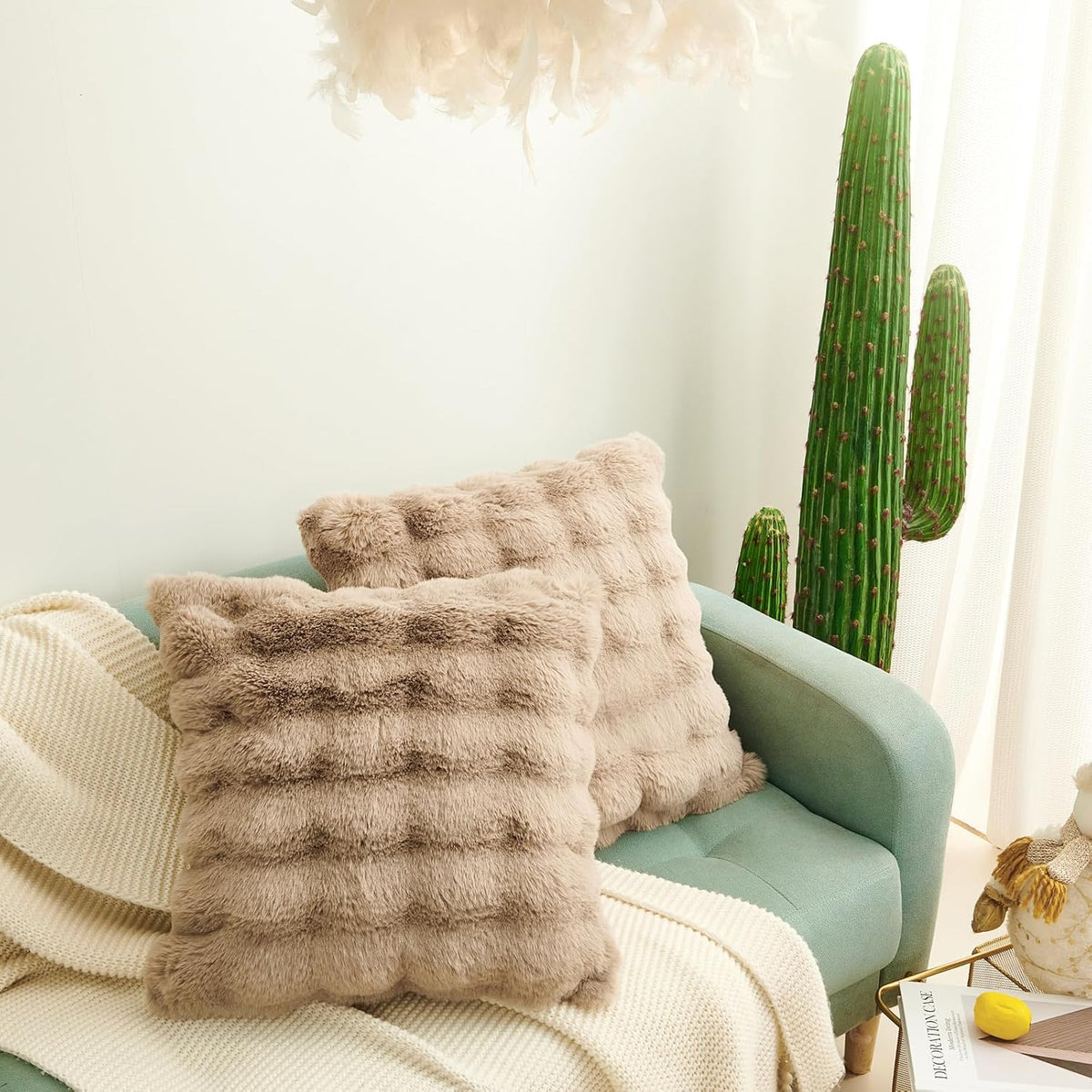Faux Rabbit Fur Pillow Covers, 18×18, Taupe, Set of 2 – view 8