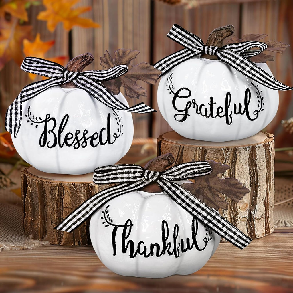 White Resin Pumpkin Trio