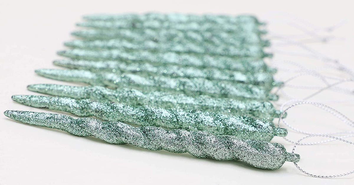 Glitter Icicle Ornaments, Mint Green, Pack of 20 – view 4