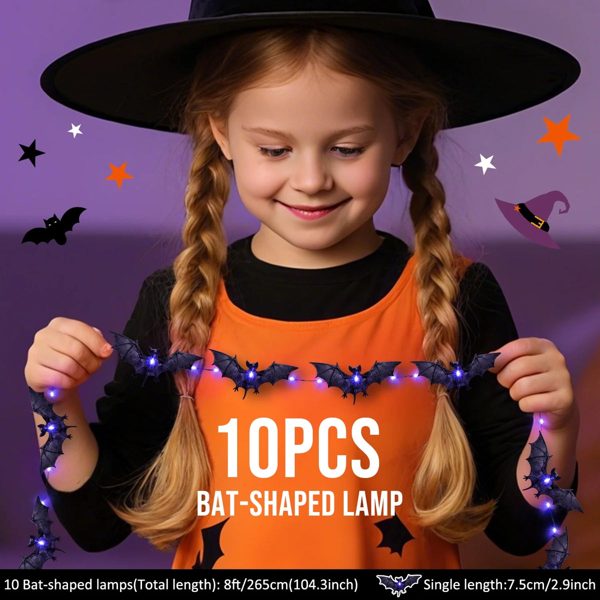 Bats Halloween Lights, 9.8FT 30 LED Halloween String Lights for Indoor Outdoor Halloween Decorations and Halloween Decor