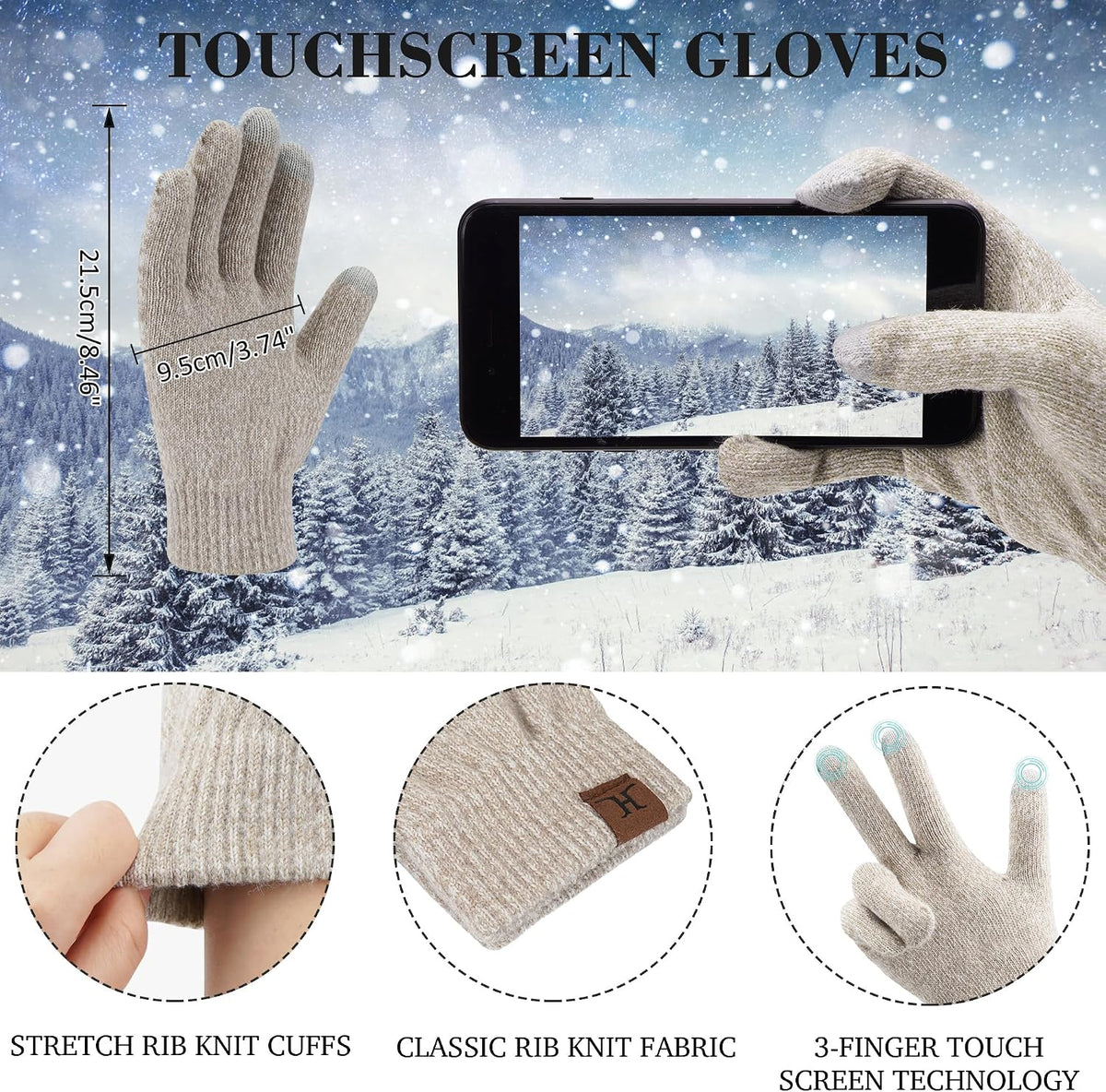 Womens Warm Beanie Winter Hat Touchscreen Gloves Set Gifts for Women