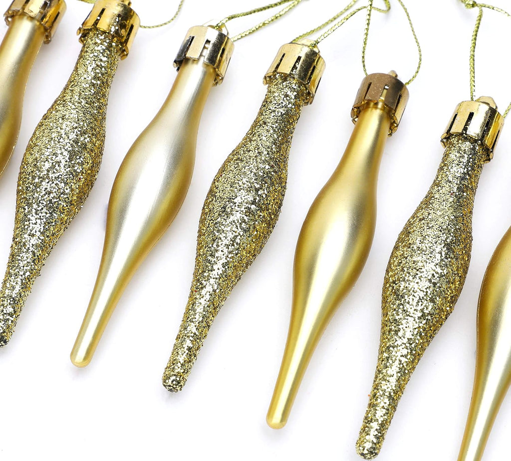 Droplet Baubles, Matte & Glitter, Gold, Pack of 15 – view 3