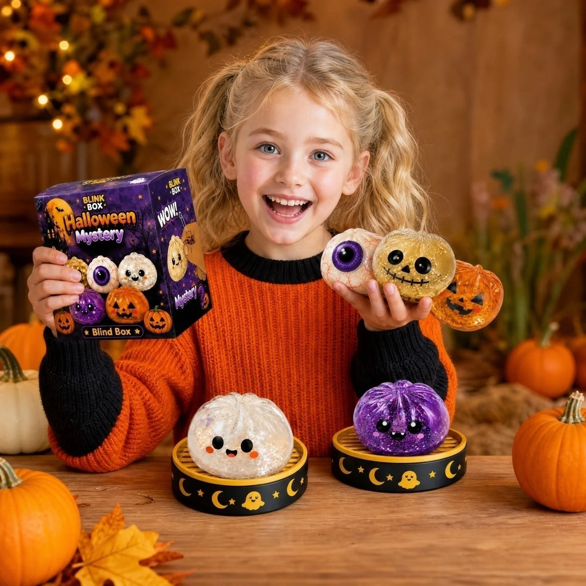 Mystery Halloween Ghost Dumpling Squishy,Colorful Cute Bao Dumplings Squeeze Balls Stress Relief Sensory for Holiday