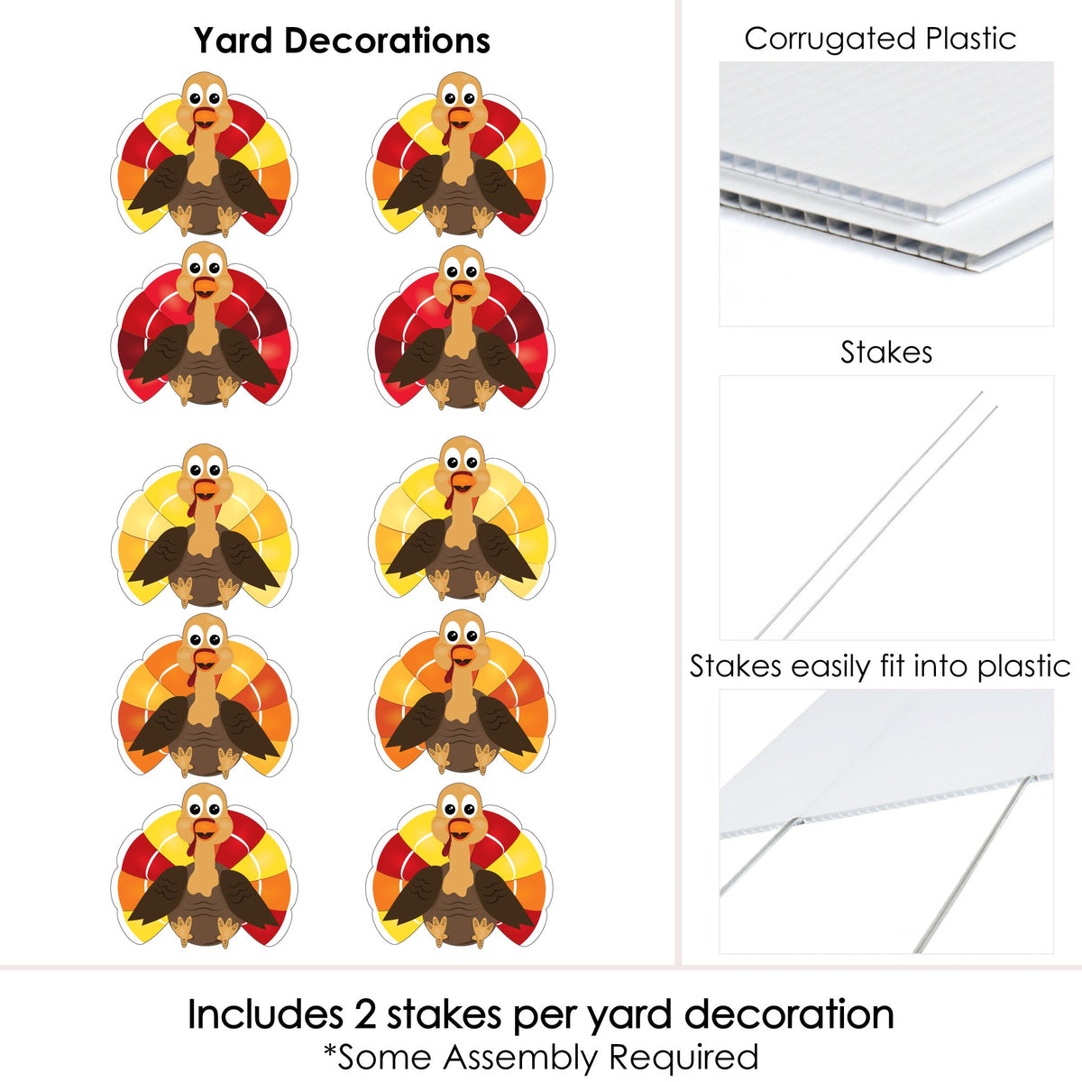 Thanksgiving Turkey - Turkey Lawn Decorations - Outdoor Fall Harvest Yard Decorations for Thanksgiving - 10 Piece