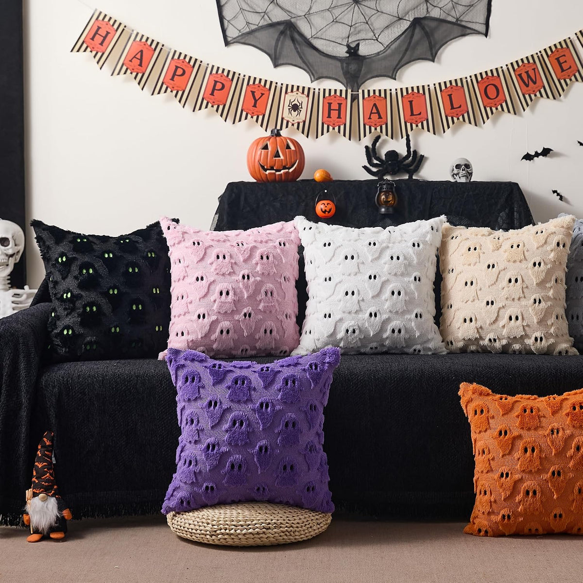 Halloween Pillow Covers 18X18 Inch 2Pcs Black Ghost Halloween Decor