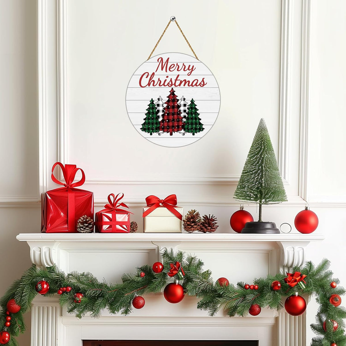 Buffalo Plaid Merry Christmas Wooden Door Sign, 12" – view 5