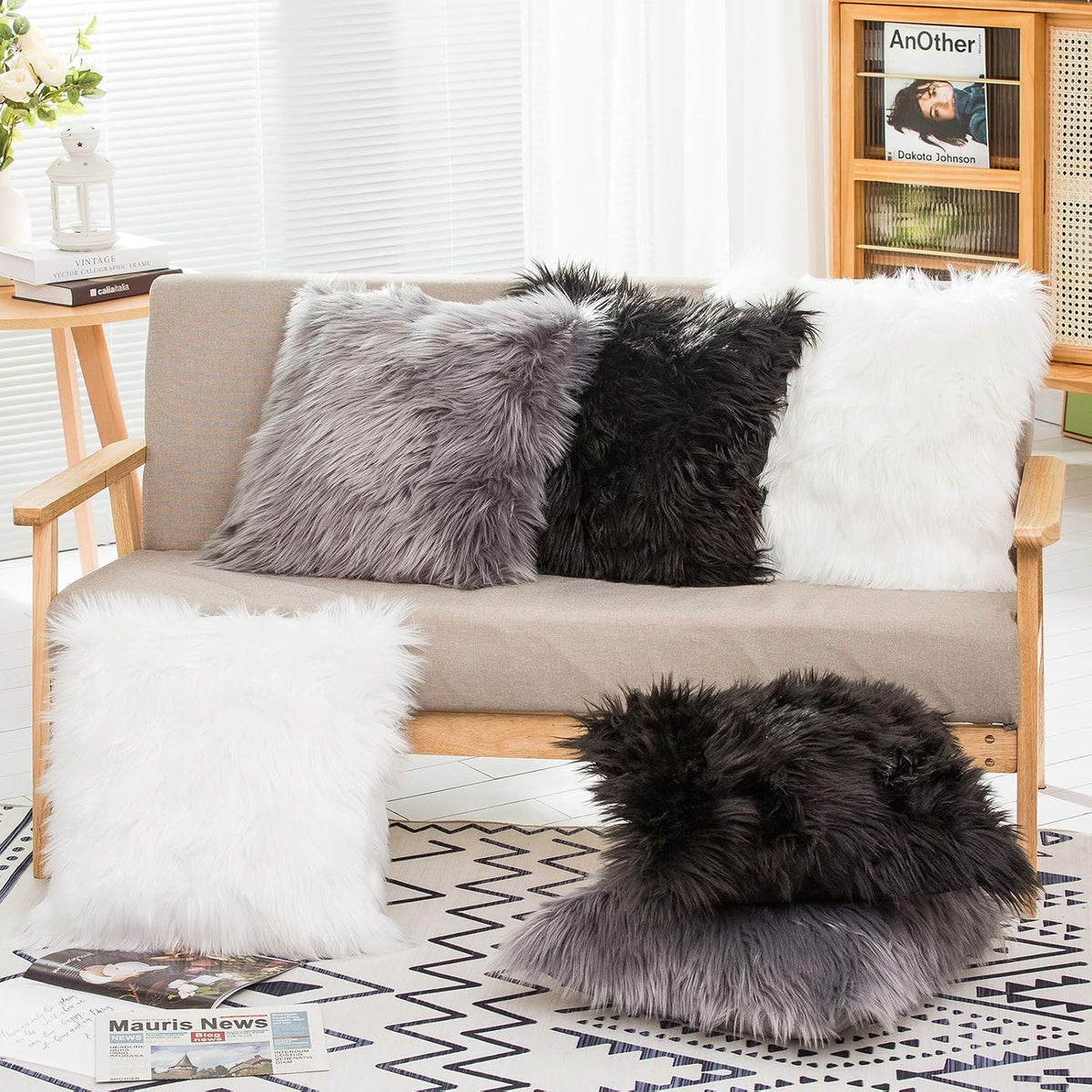 Faux Fur Pillow Covers, 18×18, White, Set of 2 – view 3