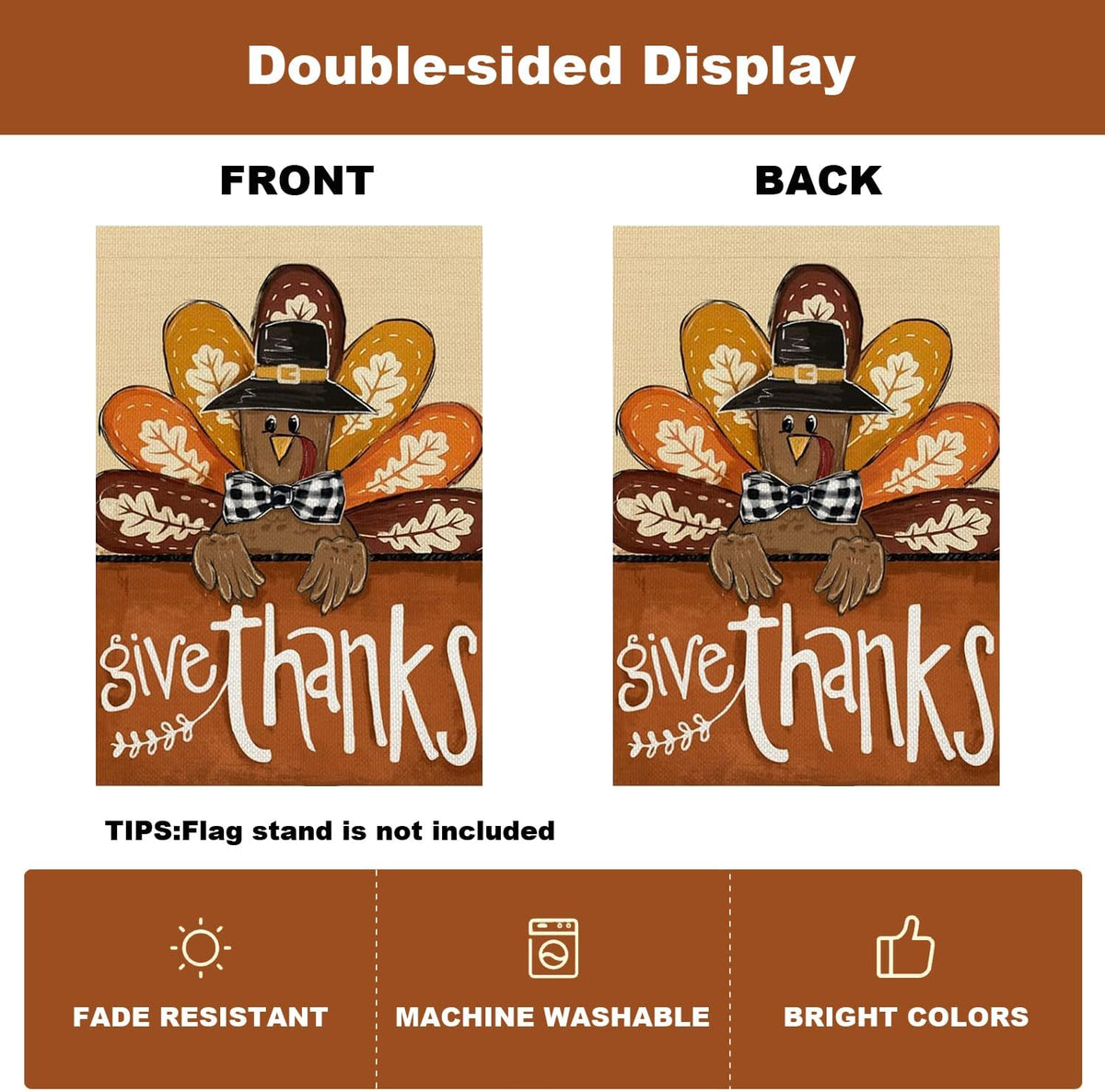 Thanksgiving Garden Flag Outdoor Decoration, Courtyard Double Sided Turkey House Flag, Used for Thanksgiving Decoration