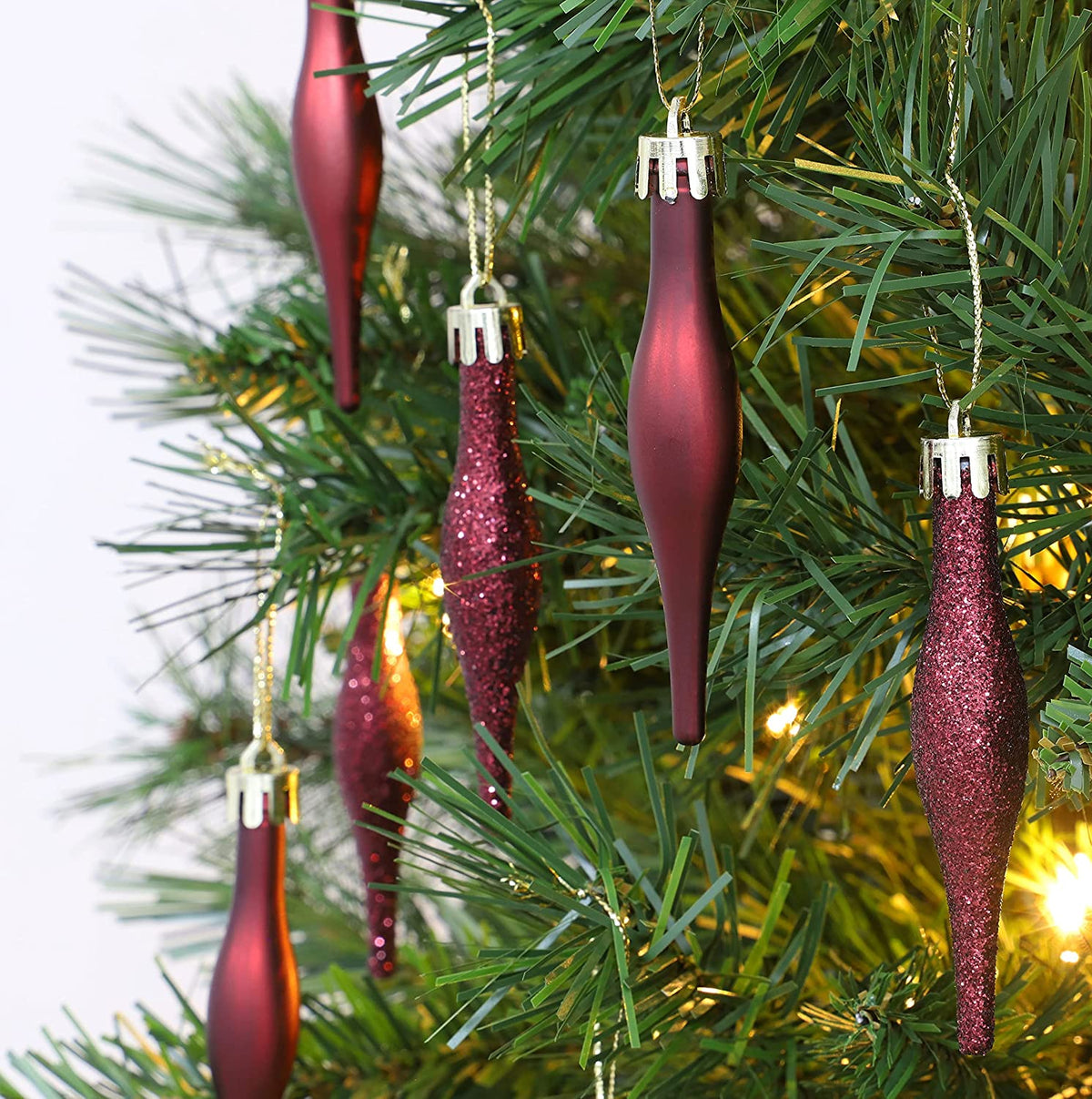 Droplet Baubles, Matte & Glitter, Rioja Red, Pack of 15