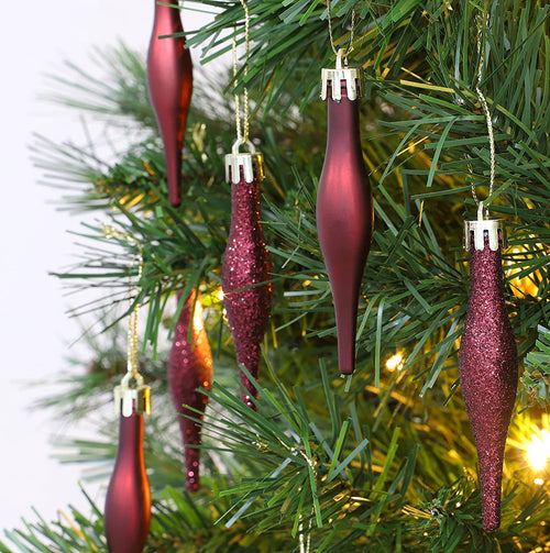 Droplet Baubles, Matte & Glitter, Rioja Red, Pack of 15