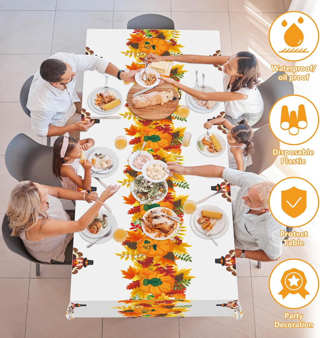 2 Pack Thanksgiving Tablecloth Disposable - Fall Party Supplies for Thanksgiving Table Decor | Friendsgiving Party Decorations | Thanksgiving Decorations 54" X 108"