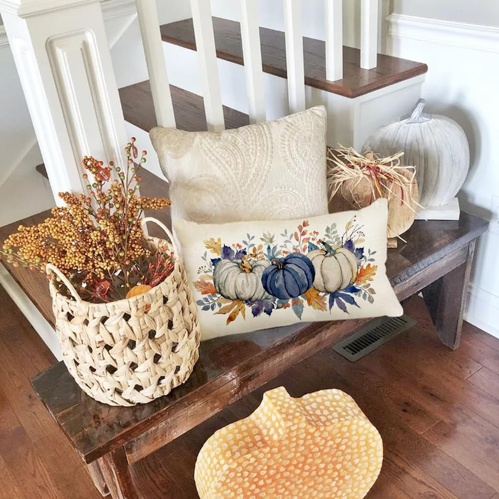 Blue Pumpkins Outdoor Pillow Cover, 12×20 – view 9