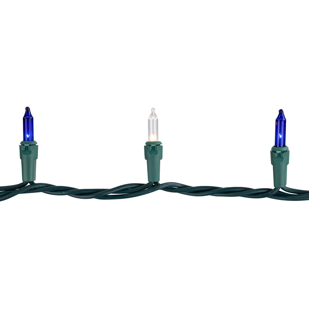 Mini Incandescent Christmas Lights, Blue & Clear, 100 Count, Green Wire – view 6