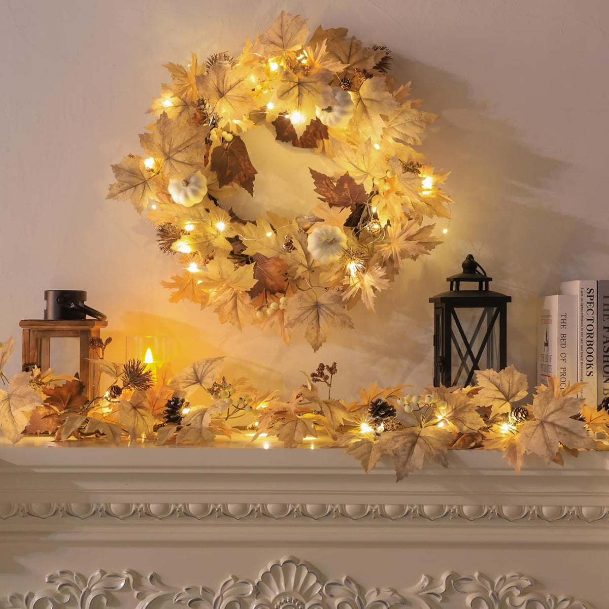 22" Lighted Fall Wreath with Pumpkins & Berries – view 4