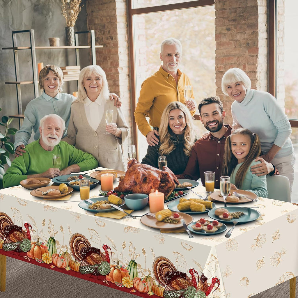 3 Pack Thanksgiving Disposable Tablecloth for Rectangle Tables, Plastic Thanksgiving Turkey Tablecloth Party Supplies, Pumpkin Table Cover for Fall Thanksgiving Harvest Party Decorations, 54X108 Inch