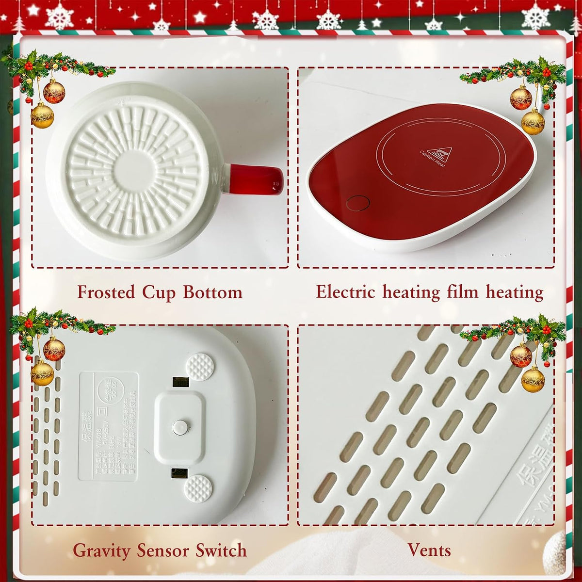 Christmas Coffee Warmer with Mug Set, Coffee Cup Warmer Coffee Mug Warmer with Auto Shut off for Desk Home Office, Coffee Gifts Xmas Gifts for Coffee Lovers Mom Her Wife Girlfriend Daughter