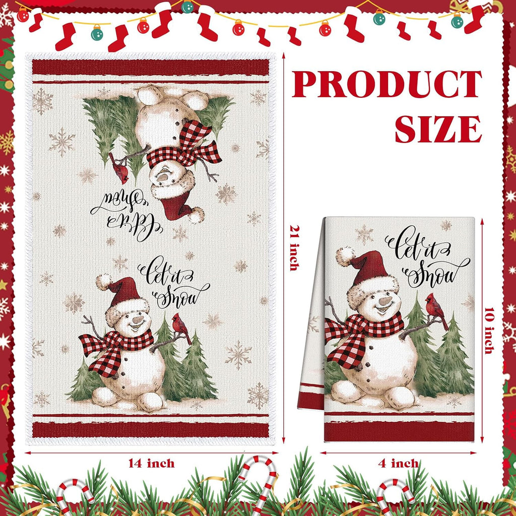 6 Pcs Christmas Kitchen Towels Red White Snowman Winter Dish Towel