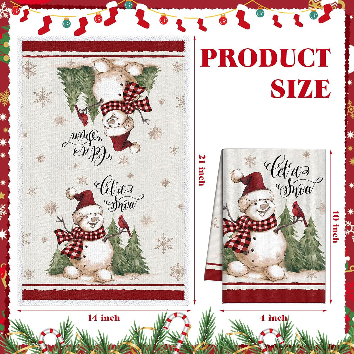 6 Pcs Christmas Kitchen Towels Red White Snowman Winter Dish Towel
