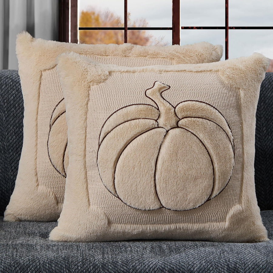 Beige Pumpkin Pillow Covers, 18×18, Set of 2