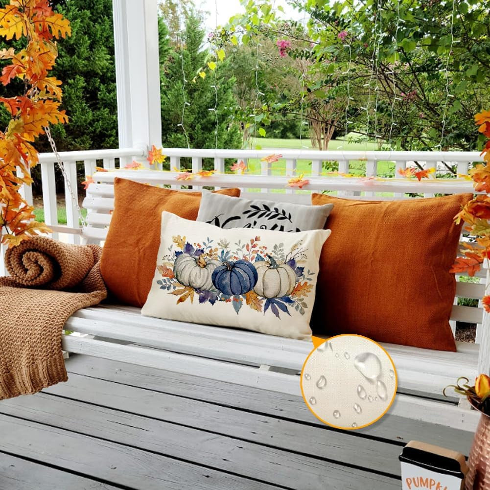 Blue Pumpkins Outdoor Pillow Cover, 12×20 – view 5